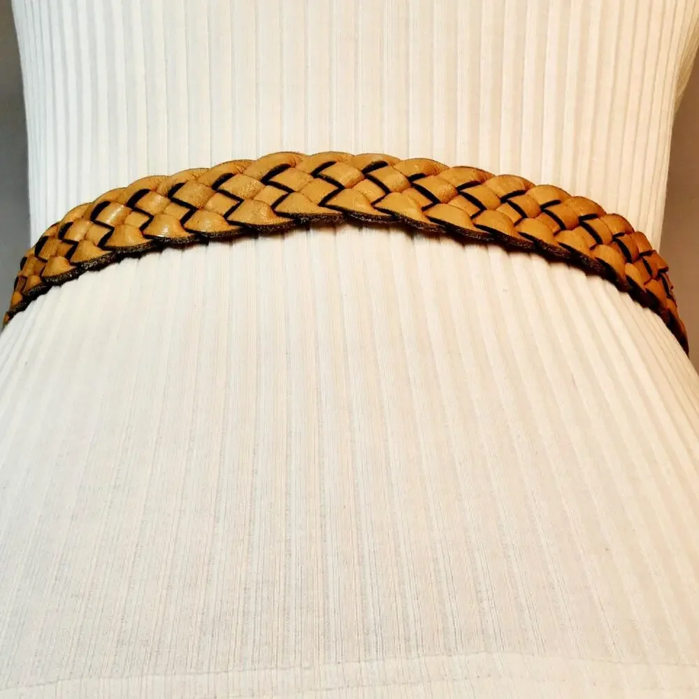 💎Chunky Wide Braided Genuine Leather Belt Natural Tan Caramel Color